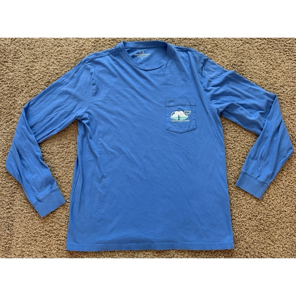 Vineyard Vines Men's Fly Fishing Blue Long Sleeve T Shirt Size Small